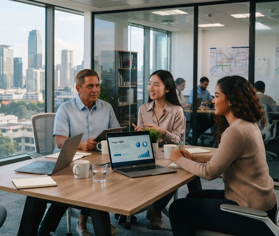 Workforce team working together in an office